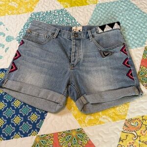 ROXY Embroidered Colorful Denim Shorts